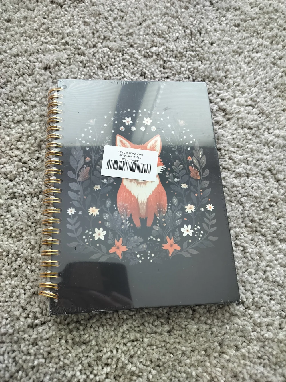 Floral Fox Spiral Notebook — Black Cover with Fox BRAND NEW Sealed In Plastic